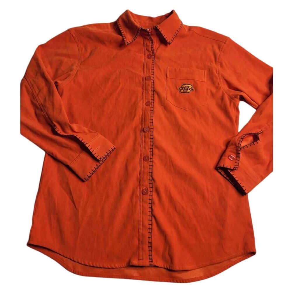 3507 Castles Sport‎ RARE Oklahoma State Velvety Orange Button Down Large
